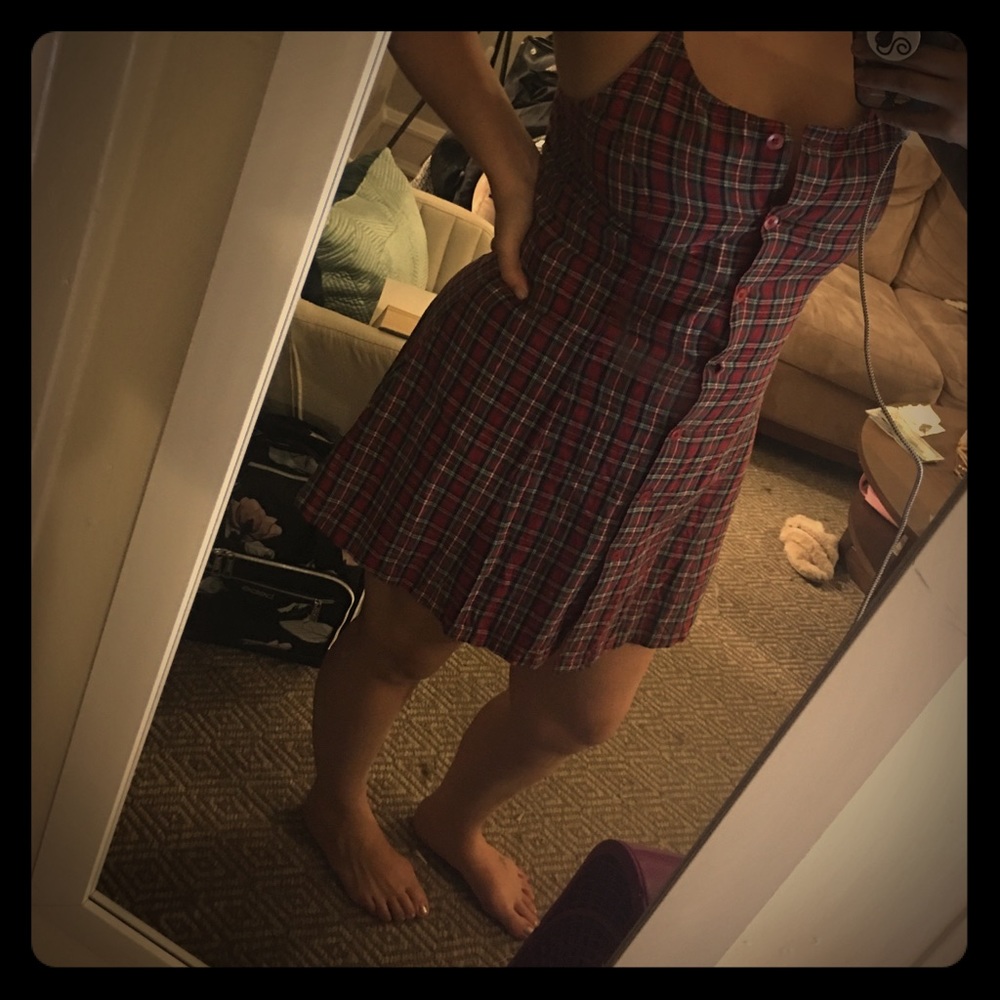 Ecote tartan mini button up dress